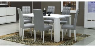 Elegance White 1.9m Dining Table With Six Upholstered Chairs In Grey Vermont