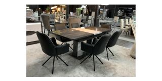 Extending Grey And White 2m Dining Table With 6 Grey Fabric Chairs(chairs h75cm d60cm w60cm)