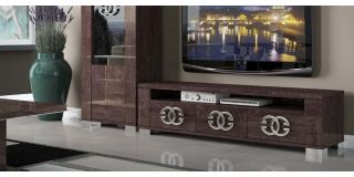 Prestige Warm Umber Birch Three Door TV Unit With Metal Logo Handles