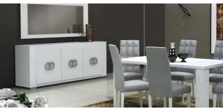 Elegance White Lux With Prestige Logo Three Door Buffet Cabinet Sideboard Assembled