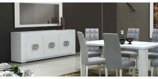 Elegance White Lux With Prestige Logo Three Door Buffet Cabinet Sideboard Assembled