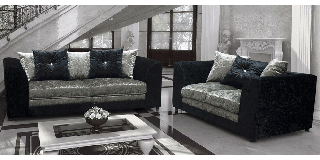 Halo 3 + 2 Seater Crushed Velvet Black And Silver Scatter Back