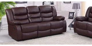 Roman Brown Recliner Leather Sofa 3 Seater Bonded Leather - 6 Weeks Delivery