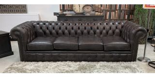 Bedford Chesterfield Handmade 4 Seater Plus Armchair Aniline Leather Anthracite Grey With Studded Arms And Wooden Legs - 4 Week Bespoke Build - Call For Colour Options