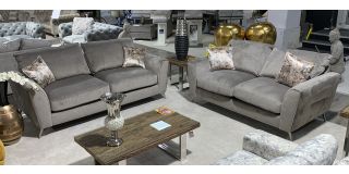 Jagger Grey 3 + 2 Fabric Sofa Set With Silver Arm Detail and Chrome Legs