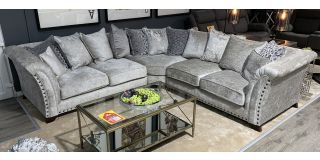 Vesper Holly Grey 2C2 Fabric Corner Sofa With Round Studded Arm Detail - Scatter Back And Wooden Legs
