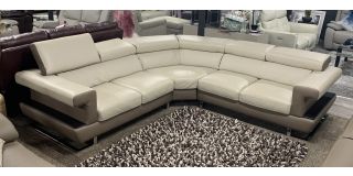 New Trend Luxury Cream Semi-Aniline Leather 2C2 Corner Sofa With Adjustable Headrests - Wooden Detail And Chrome Legs - Ex-Display Showroom Model 47110