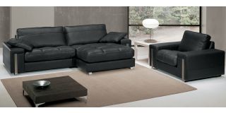 Alterego Black RHF Leather Chaise And Armchair With Chrome Legs Newtrend Available In A Range Of Leathers And Colours 10 Yr Frame 10 Yr Pocket Sprung 5 Yr Foam Warranty