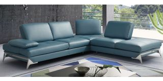 Andrew Turquoise RHF Leather Corner Sofa With Chrome Legs Newtrend Available In A Range Of Leathers And Colours 10 Yr Frame 10 Yr Pocket Sprung 5 Yr Foam Warranty