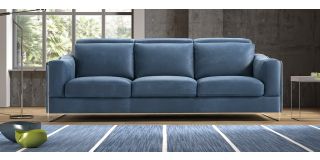 Ethan Blue Suede Electric 3 + 2 Adjustable Sofa Set With Chrome Legs Newtrend Available In A Range Of Leathers And Colours 10 Yr Frame 10 Yr Pocket Sprung 5 Yr Foam Warranty