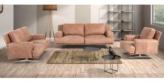 Foster Camel Suede 3 + 2 + 1 Sofa Set With Chrome Legs Newtrend Available In A Range Of Leathers And Colours 10 Yr Frame 10 Yr Pocket Sprung 5 Yr Foam Warranty