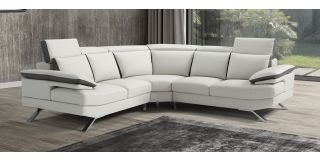 Glenda White 2C2 Leather Adjustable Corner Sofa With Chrome Legs Newtrend Available In A Range Of Leathers And Colours 10 Yr Frame 10 Yr Pocket Sprung 5 Yr Foam Warranty