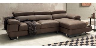 Invictus Brown RHF Leather Corner Sofa With Shelf And Chrome Legs Newtrend Available In A Range Of Leathers And Colours 10 Yr Frame 10 Yr Pocket Sprung 5 Yr Foam Warranty