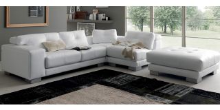 Marlow White RHF Leather Corner Sofa With Footstool(112x104x45cm) And Chrome Legs Newtrend Available In A Range Of Leathers And Colours 10 Yr Frame 10 Yr Pocket Sprung 5 Yr Foam Warranty