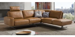 Nuvolari RHF Tan Leather Corner Sofa With Metal Legs Newtrend Available In A Range Of Leathers And Colours 10 Yr Frame 10 Yr Pocket Sprung 5 Yr Foam Warranty