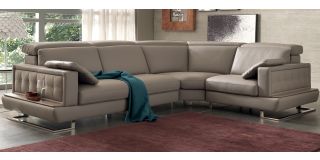 Pegaso Taupe RHF Leather Corner Sofa With Adjustable Headrests And Wooden Shelf Newtrend Available In A Range Of Leathers And Colours 10 Yr Frame 10 Yr Pocket Sprung 5 Yr Foam Warranty