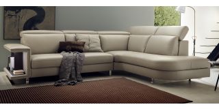 Pocket Cream RHF Adjustable Leather Corner Sofa With Wooden Shelf And Chrome Legs Newtrend Available In A Range Of Leathers And Colours 10 Yr Frame 10 Yr Pocket Sprung 5 Yr Foam Warranty