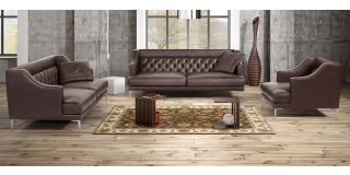 Ulysses Brown Leather 3 + 2 + 1 Sofa Set With Chrome Legs Newtrend Available In A Range Of Leathers And Colours 10 Yr Frame 10 Yr Pocket Sprung 5 Yr Foam Warranty