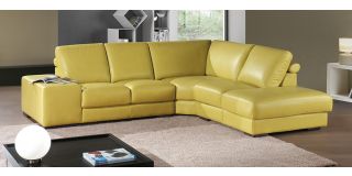 Arrone Yellow RHF Leather Corner Sofa With Wooden Legs Newtrend Available In A Range Of Leathers And Colours 10 Yr Frame 10 Yr Pocket Sprung 5 Yr Foam Warranty