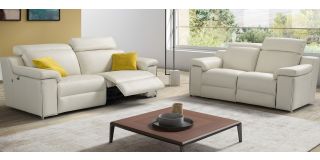 Avana White Leather 3 + 2 Sofa Set Electric Recliner With Chrome Legs Newtrend Available In A Range Of Leathers And Colours 10 Yr Frame 10 Yr Pocket Sprung 5 Yr Foam Warranty