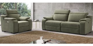 Bali Green Fabric 3 + 1 Electric Recliners With Adjustable Headrests And Wooden Legs Newtrend Available In A Range Of Leathers And Colours 10 Yr Frame 10 Yr Pocket Sprung 5 Yr Foam Warranty