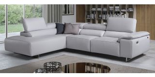 Blossom Grey LHF Leather Corner Sofa Electric Recliner With Chrome Legs Newtrend Available In A Range Of Leathers And Colours 10 Yr Frame 10 Yr Pocket Sprung 5 Yr Foam Warranty