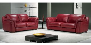 Minuetto Red Leather 3 + 2 Sofa Set With Wooden Legs Newtrend Available In A Range Of Leathers And Colours 10 Yr Frame 10 Yr Pocket Sprung 5 Yr Foam Warranty