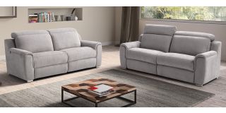 Nicolas Grey Fabric 3 + 2 Sofa Set Electric Recliner With Chrome Legs Adjustable Headrests Newtrend Available In A Range Of Leathers And Colours 10 Yr Frame 10 Yr Pocket Sprung 5 Yr Foam Warranty