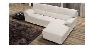 Zafferano White Semi-Aniline Leather RHF Corner Chaise With Wooden Legs Newtrend Available In A Range Of Leathers And Colours 10 Yr Frame 10 Yr Pocket Sprung 5 Yr Foam Warranty