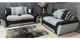 Lawson 3+2 Black And Grey Polyester Fabric Sofa Set With Snake Outline With Chrome Legs