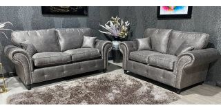 Midas 3+2 Buffalo Grey Buffalo Faux Leather With Subtle Button Detailing And Chrome Legs