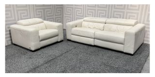 Marinelli Cream Semi Aniline Full Leather 3 + 1 Electric Recliners With Wooden Legs - Few Marks (see images) Ex-Display Showroom Model 47853