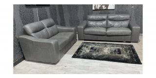 Venezia Grey Leather 3 + 2 Sofa Set Sisi Italia Semi-Aniline With Wooden Legs - Colour Faded Few Scuffs (see images) Ex-Display Showroom Model 47944