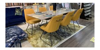 Fl Vertiso 2m Extending Ceramic Dining Table with 6 Mustard With Black Piping Bonded Leather Chairs (w:55 d:55 h:90cm)