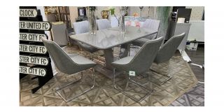 Tristar 1.6m Tempered Glass Table And 6 Fabric Chairs With Chrome Legs (w:55 d:55 h:90cm)
