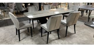 Ravel 2m Ceramic Extending Dining Table With 6 Grey Fabric Chairs (w:46 D:58 H:90cm)