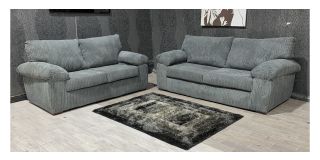 Riva Grey Jumbo Cord Fabric 3 + 2 Sofa Set With Wooden Legs