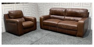 Lucca Brown Static 3 Seater + Electric Recliner Sisi Italia Semi-Aniline With Contrast Stitching And Wooden Legs - Few Scuffs (see images) High Street Furniture Store Cancellation 48203