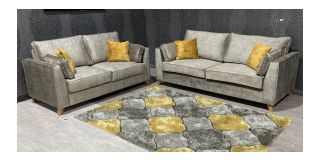 Vincent 32 Grey Velour Fabric Sofa Set With Oak Wood Frame - Foam Seats - Wooden Legs And Scatter Cushions