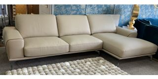 Kaylee Cream New Trend RHF Semi-Aniline Leather Corner Sofa With Chrome Legs