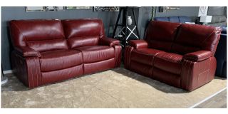 Alderbaran Red New Trend Semi-Aniline Leather 3 Electric Recliner And 2 Seater Static With Contrast Stitching