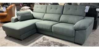 Angela Green Pedro Ortiz Lhf Fabric Corner Sofa With Chrome Legs Adjustable Headrests And 2 Sliding Seats - Storage In Arm And Chaise