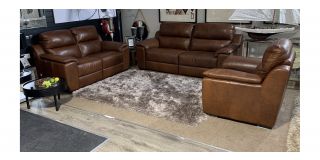 Garbo Brown Leather Newtrend 3 + 2 + 1 Sofa Set With Wooden Legs