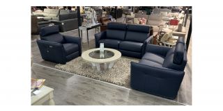 Nestor Navy Blue Leather Newtrend 3 + 1 Electric Recliners With Static 2 Seater