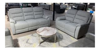 Grey Fabric 3 + 2 Electric Recliner Sofa Set With USB Ports