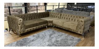 Sandringham Beige 2C2 Soft Velvet Corner Sofa With Chrome Legs 48818