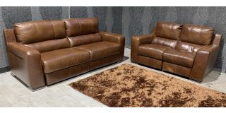 Lucca Brown Leather 4 + 2 Electric Recliners Sisi Italia Semi-Aniline With Wooden Legs - Slight Colour Fade (see images) Ex-Display Showroom Model 48863