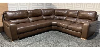 Lucca Chocolate Brown RHF Large Leather Corner Sofa Sisi Italia Semi-Aniline With Light Wooden Legs High Street Furniture Store Cancellation 48909