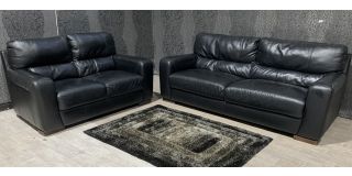 Lucca Black Leather 4 + 2 Sofa Set Sisi Italia Semi-Aniline With Wooden Legs Ex-Display Showroom Model 48931 Erdington