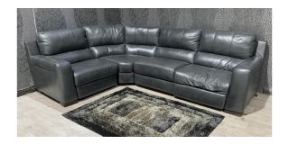 Lucca Grey LHF Leather Corner Sofa Double Electric Recliners Sisi Italia Semi-Aniline With Wooden Legs - Right Front Seat Frame Damage (see images) High Street Furniture Store Cancellation 48967